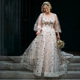 Starry Tulle A-Line Plus Size Prom Dresses With Stitch HZ0307