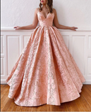 Pink a line long prom gown formal HZ0307