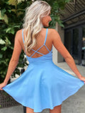 LTP1273,Cute A-Line Blue Satin Homecoming Dresses,V-Neck Formal Prom HZ0307