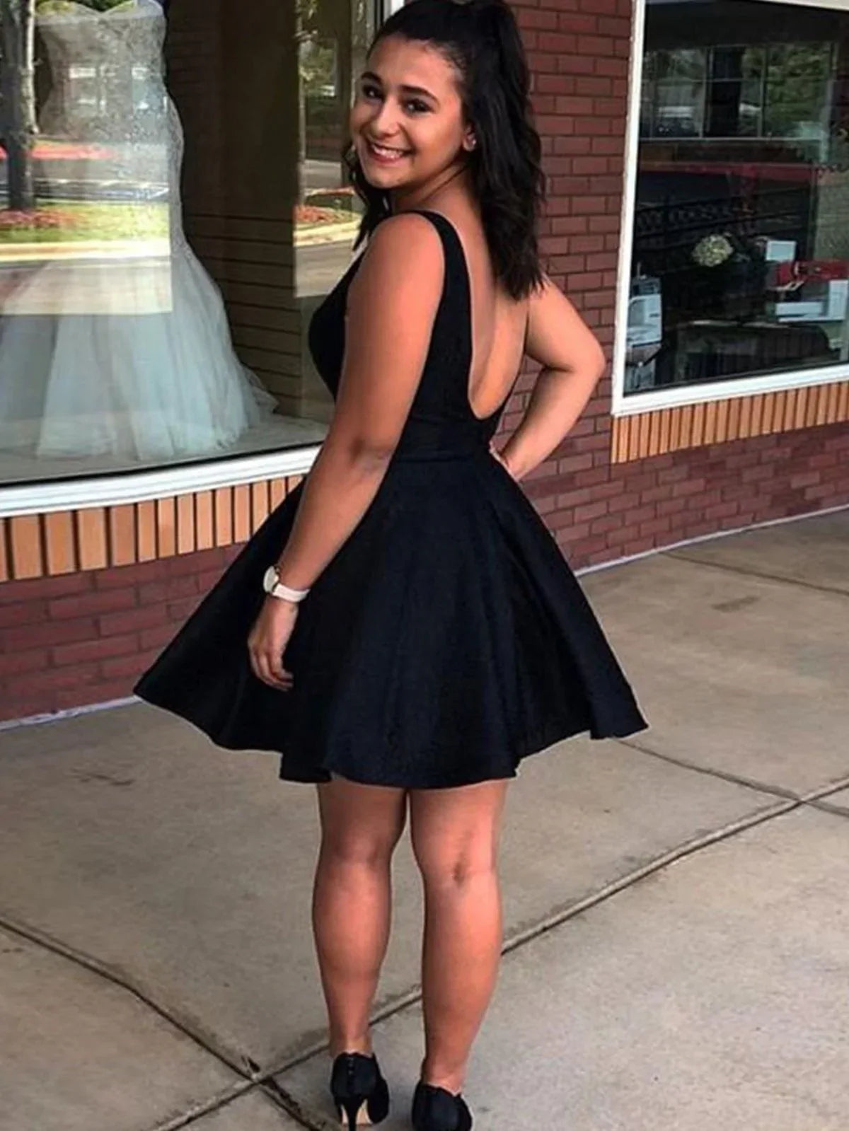 LTP1275,Black A-Line Homecoming Dresses,Satin Back To School HZ0307