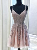 LTP1067,Dusty pink applique beaded tulle homecoming dresses back to school HZ0307