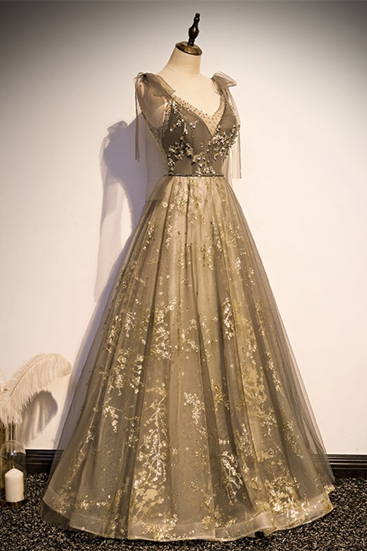 A-line Tulle Long Prom Dress with Tie HZ0307