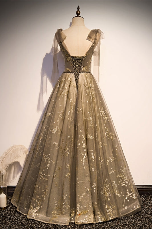 A-line Tulle Long Prom Dress with Tie HZ0307