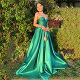 Green Sweetheart Satin A-Line Long Evening Prom Dress With High HZ0307