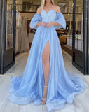 Sky Blue Sweetheart A-Line Prom Dress With Side HZ0307
