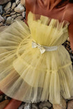 LTP1423,Simple A line Yellow Tulle Strapless Short Prom Dress, Homecoming HZ0307