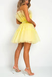 LTP1423,Simple A line Yellow Tulle Strapless Short Prom Dress, Homecoming HZ0307