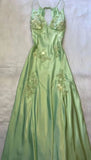 Apple Green Mermaid Long Prom Dresses Appliques Satin Evening HZ0307