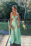 Sexy Aqua Bow Front Cutouts Long Maxi HZ0307