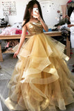 LTP0860,Unique sweetheart tulle long prom dress,gold tulle sweet 16 HZ0307