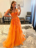 LTP1309,Vestido Strapless Orange Sweetheart Tulle Prom Evening HZ0307