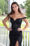 Off The Shoulder Lace Sequins Long Prom HZ0307