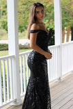 Off The Shoulder Lace Sequins Long Prom HZ0307
