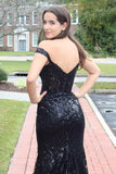 Off The Shoulder Lace Sequins Long Prom HZ0307