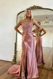 Strapless Appliques Split Red Prom Dress, Long Prom Dress HZ0307
