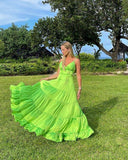 LTP1193,Spaghetti Straps A-Line Prom Dresses,Ruffles V-Neck Evening HZ0307