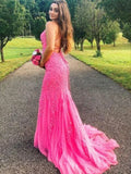LTP1377,Hot Pink Lace Mermaid Applique Long Prom Evening Dresses With Cross HZ0307