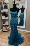 LTP0085,Backless Mermaid Dark Teal Lace Long Prom Dress, Mermaid Teal Lace Long Formal Evening HZ0307