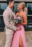 LTP1501,Charming pink lace tulle prom dresses long homecoming dresses formal dress with side HZ0307