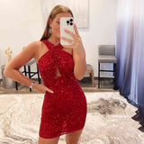 LTP1462,Cross Straps Red Sequined Tight Homecoming HZ0307