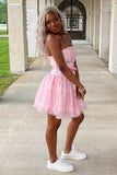Barbie Pink Sleeveless Homecoming Dresses Lace Mini Party Gown, HZ0307