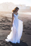 Chiffon Beach Wedding Dresses White Spaghetti Straps Bridal HZ0307