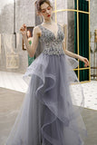 Stunning A-line Navy Blue Tiered Long Formal HZ0307