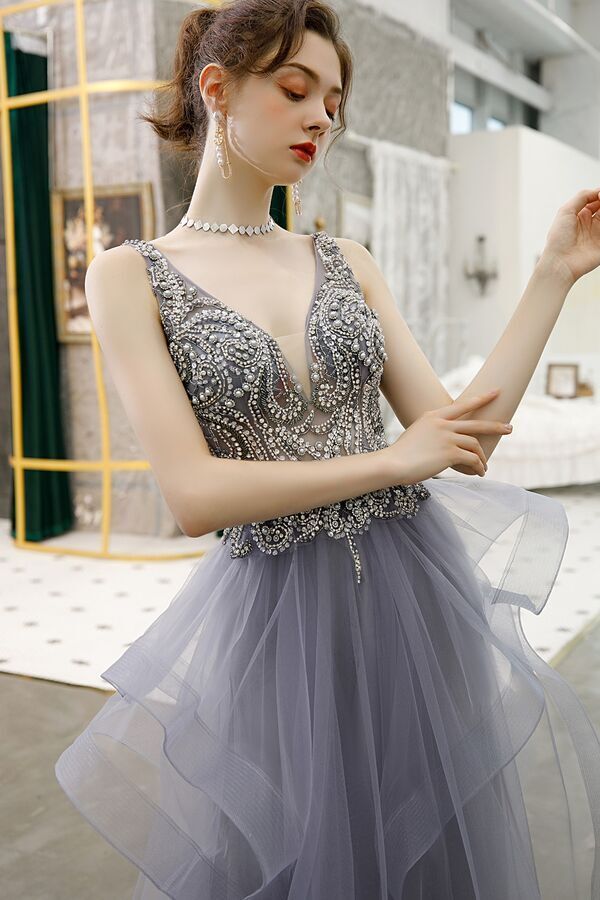 Stunning A-line Navy Blue Tiered Long Formal HZ0307