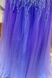 Beaded Purple Tulle A-line Long Formal HZ0307