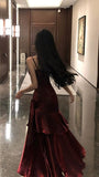 Beautiful Satin Long Mermaid Straps Evening Dress Formal Dress, Wine Red Satin Prom Dress HZ0307