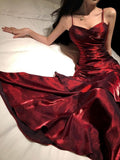 Beautiful Satin Long Mermaid Straps Evening Dress Formal Dress, Wine Red Satin Prom Dress HZ0307