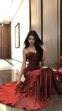 Beautiful Satin Long Mermaid Straps Evening Dress Formal Dress, Wine Red Satin Prom Dress HZ0307
