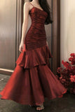 Beautiful Satin Long Mermaid Straps Evening Dress Formal Dress, Wine Red Satin Prom Dress HZ0307