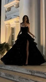 Black A-Line Ruffle Sequin Prom Dresses Sleeveless Graduation Party HZ0307