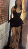Black Appliques Beaded Tight Homecoming Dresses Mini Party HZ0307