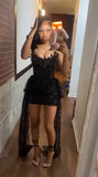 Black Appliques Beaded Tight Homecoming Dresses Mini Party HZ0307