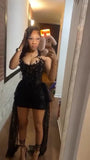 Black Appliques Beaded Tight Homecoming Dresses Mini Party HZ0307