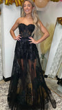 Black Appliques Prom Dress, Sweetheart A-Line Party Dress For Women, HZ0307