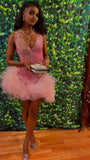 Black Girls Pink Sequins Homecoming Dresses With Appliques Beaded, HZ0307