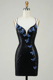Black Glitter Tight Homecoming Dress with Sequins HZ0307