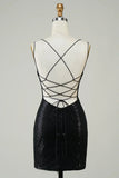 Black Glitter Tight Homecoming Dress with Sequins HZ0307