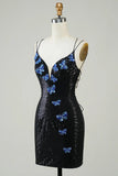 Black Glitter Tight Homecoming Dress with Sequins HZ0307