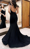 Black Mermaid Prom Dresses, Open Back Trumpet Evening HZ0307