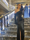 Black One Shoulder Sexy Prom Dress Long Evening HZ0307