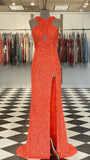 Black Sequin Mermaid Prom Dress With Slit, HZ0307