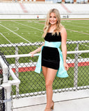 Black Strapless Bodycon Homecoming Dresses With Half Mint Green Cocktail Dress, HZ0307