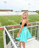 Black Strapless Bodycon Homecoming Dresses With Half Mint Green Cocktail Dress, HZ0307