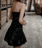 Black Strapless Sequin Homecoming Dresses, HZ0307