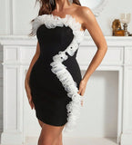 Black Strapless Tight Homecoming Dresses With Ruffle, HZ0307