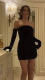Black Strapless Velvet Mini Party Dress Birthday Homecoming Dresses For HZ0307